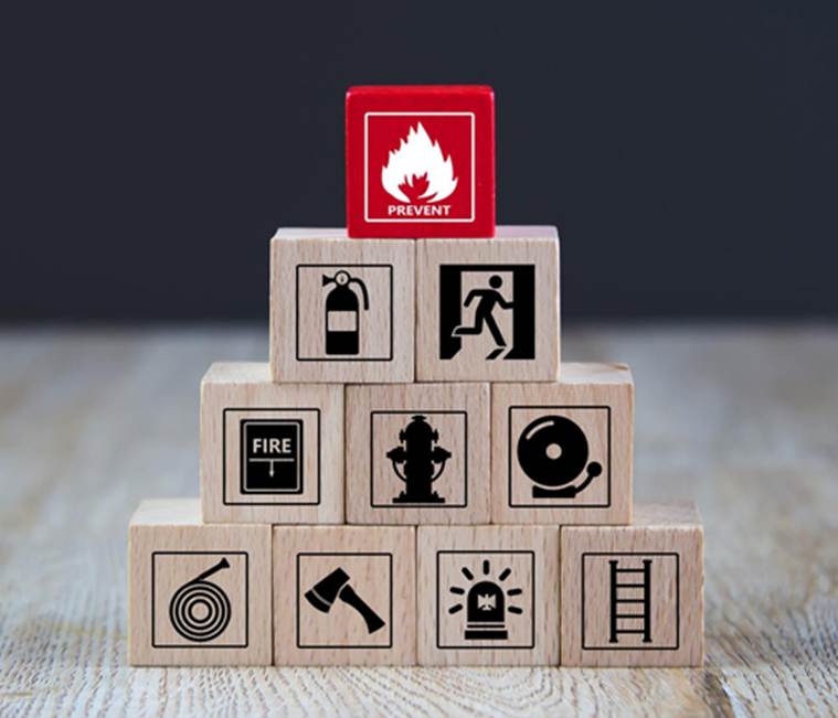 Peces de fusta que mostra molts dels elements que cal teir en compte en un pla d'emergència