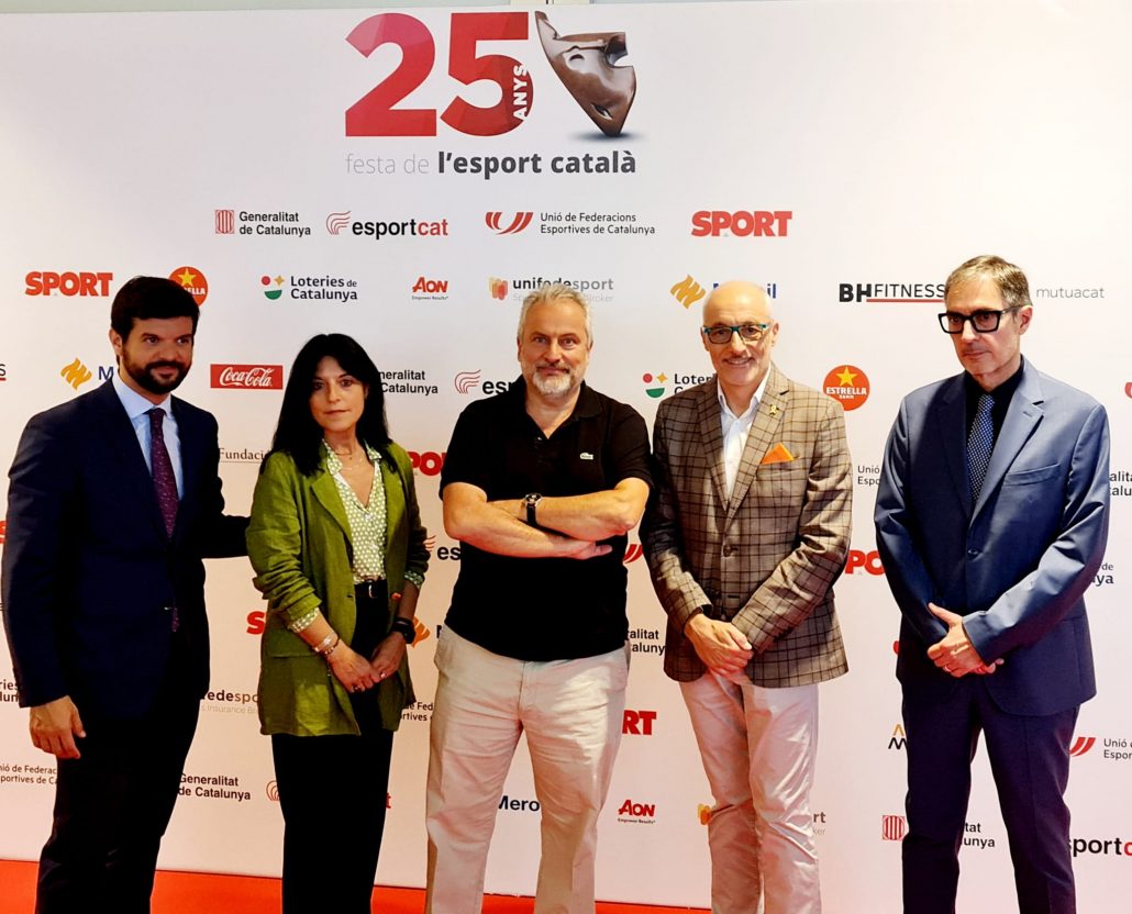 Gerard Esteva (UFEC), Pili Navarro (Unifedesport), Víctor Domingo (Mutuacat), Leo Martínez (Mutuacat) i Lluís Mascaró (Sport)