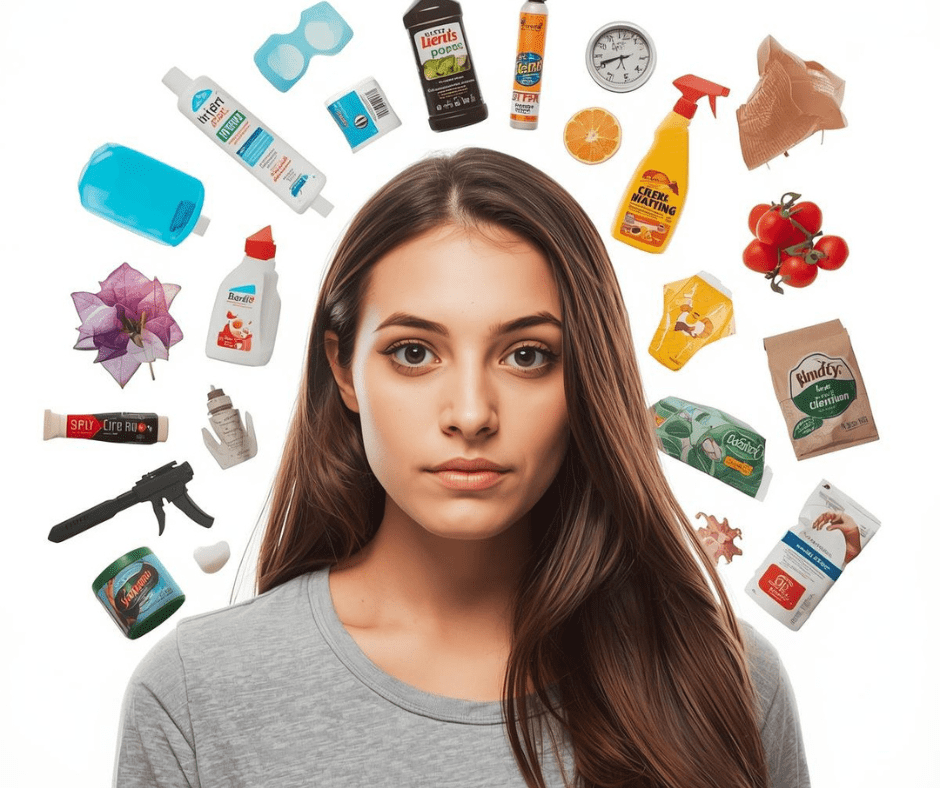 Jove envoltada d'objectes on podem trobar disruptors endocrins